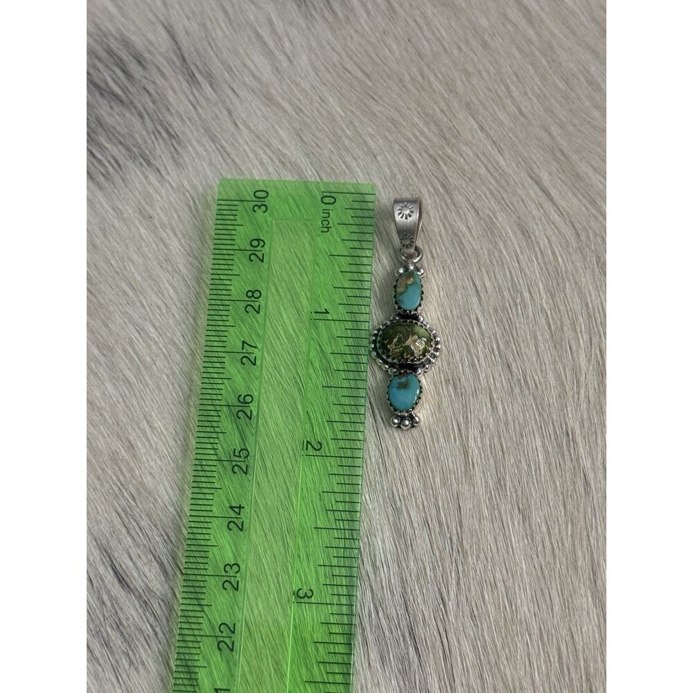 Sterling Silver Blue Green Sonoran Gold Turquoise 3 Stone Pendant 925 Stamp Bail - Picture 7 of 8
